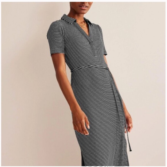 Boden Ribbed Jersey Black & White Stripe Knit Midi Dress - Picture 1 of 9